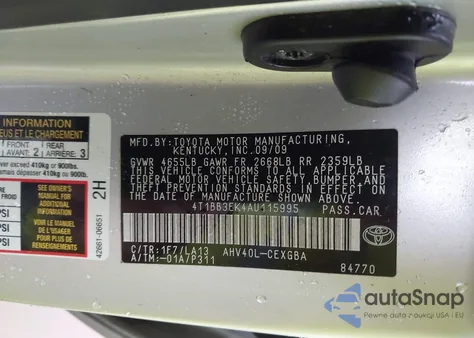 2010 Toyota Camry Hybrid z USA, uszkodzony, nr VIN 4T1BB3EK4AU115995